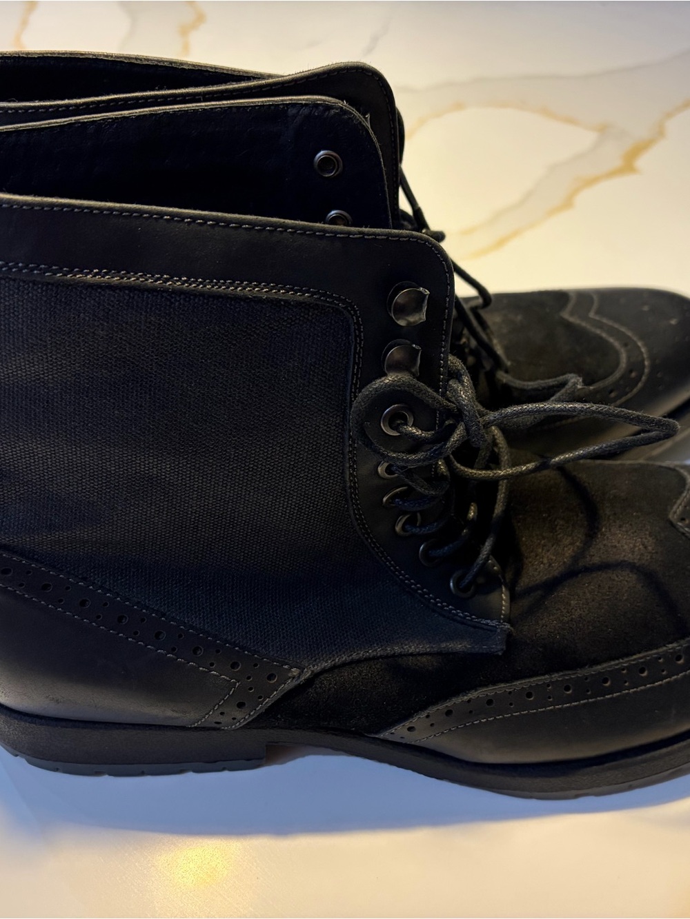 Robert Wayne Black Wingtip Combat Boots Men Size 13 Leather Lace Up Military